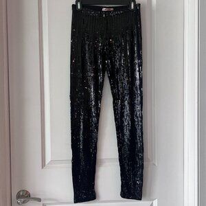 Black Sequin Leggings, Stretchy, Size Medium